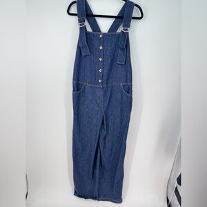 Humility Dark Wash Denim Front Button Clip Overalls